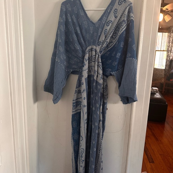 Anthropologie Blue Gauze Maxi Dress Boho Coastal Festival - One Size - Picture 4 of 8